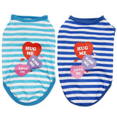KUTKUT Combo of 2Pcs Small Dog & Cat Cotton Tshirt | Breathable Hug Me Stripes Pattern Sleeveless Shirt for Papillon, Shihtzu, Bichon Frise etc and Cats - kutkutstyle