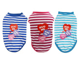 KUTKUT Combo of 3Pcs Small Dog & Cat Cotton Tshirt | Breathable Hug Me Stripes Pattern Sleeveless Shirt for Papillon, Shihtzu, Bichon Frise etc and Cats - kutkutstyle