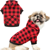 KUTKUT Dog Hoodie British Style Plaid Pet Sweaters with Hat Fleece Cold Weather Dog Hoodies with Pocket Windproof Pullover Pet Winter Sweatshirts for Small Medium Dogs with Harness Hole - kut