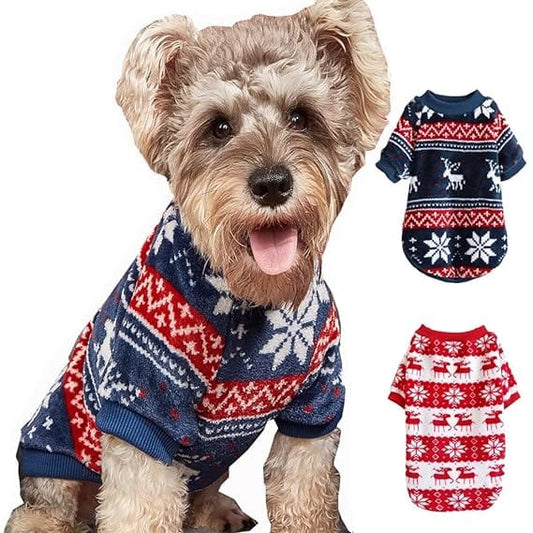 KUTKUT Pack of 2 Argyle Pattern Breathable Round Neck Flannel Fleece Pullover | Winter Shirt for Yorkie, Maltese, Mini Pom Small Dogs Puppy - kutkutstyle