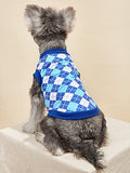KUTKUT Pack of 2 Dog Cat Sleeveless Shirt, Brethable Plaid Cotton Argyle Pattern Top, Summer Clothes for Cats & Small Dogs ShishTzu, Poodle, Bichon Frise etc - kutkutstyle