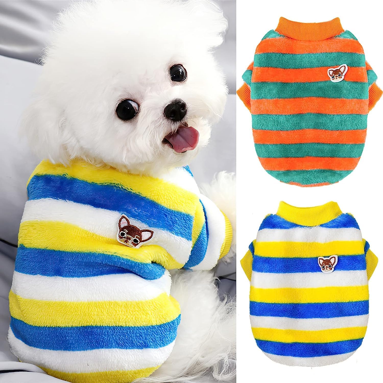 KUTKUT Pack of 2Pcs Dog Sweaters for Small Dogs Cats, Dog Clothes for Small Dogs Cat Girl Boy-Fleece Fall Dog Sweater for Chiuhuahua, Yorkshire,