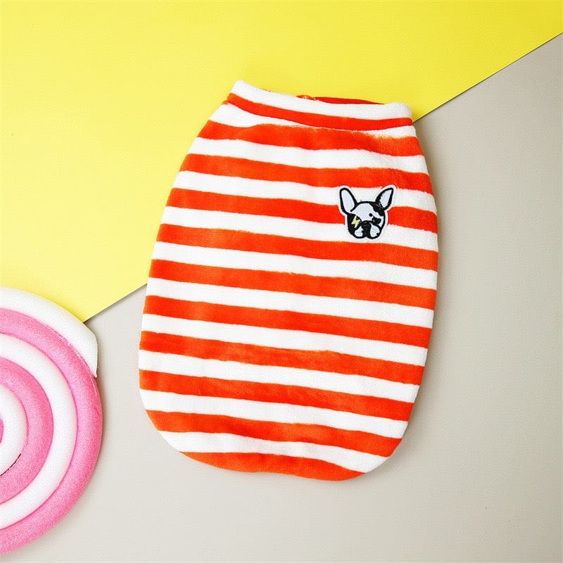KUTKUT Velvet Fleece Dog Shirt|Stripes Pattern Button Closure Warm Sweatshirt for Small Dogs Cats Boy Girl|Winter Thermal Jammie Clothes for Puppy French Bulldog,Pug - kutkutstyle