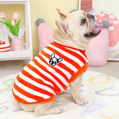 KUTKUT Velvet Fleece Dog Shirt|Stripes Pattern Button Closure Warm Sweatshirt for Small Dogs Cats Boy Girl|Winter Thermal Jammie Clothes for Puppy French Bulldog,Pug - kutkutstyle