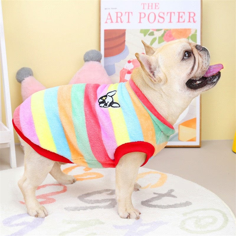 KUTKUT Velvet Fleece Shirt|Stripes Pattern Button Closure Warm Sweatshirt for Small Dogs Cats Boy Girl|Winter Thermal Pullover Clothes for Puppy French Bulldog,Pug etc - kutkutstyle