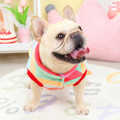 KUTKUT Velvet Fleece Shirt|Stripes Pattern Button Closure Warm Sweatshirt for Small Dogs Cats Boy Girl|Winter Thermal Pullover Clothes for Puppy French Bulldog,Pug etc - kutkutstyle