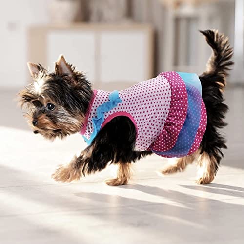 KUTKUT Cute Leopard and Polka Dot Small Dog Dress | Dog Apparel Puppy Dresses for Girl Small Dogs Shihtzu, Maltese, ToyPoodle (Size: L, Chest: 45cm, Length: 35cm) - kutkutstyle