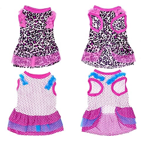KUTKUT Cute Leopard and Polka Dot Small Dog Dress | Dog Apparel Puppy Dresses for Girl Small Dogs Shihtzu, Maltese, ToyPoodle (Size: L, Chest: 45cm, Length: 35cm) - kutkutstyle
