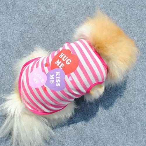 KUTKUT Stripe Print T-Shirt for Small Dogs | Cotton Sleeveless Shirt for ShishTzu, Maltese, Poodle etc (Size: L, Chest Girth 45cm, Back Length 35cm) - kutkutstyle