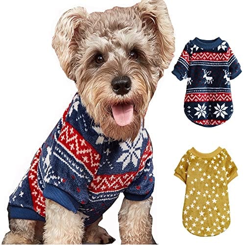 UTKUT Pack of 2 Pcs Star Argyle Pattern Breathable Round Neck Flannel Fleece Pullover | Winter Shirt for Yorkii, Maltese, Mini Pom Small Dogs Puppy - kutkutstyle