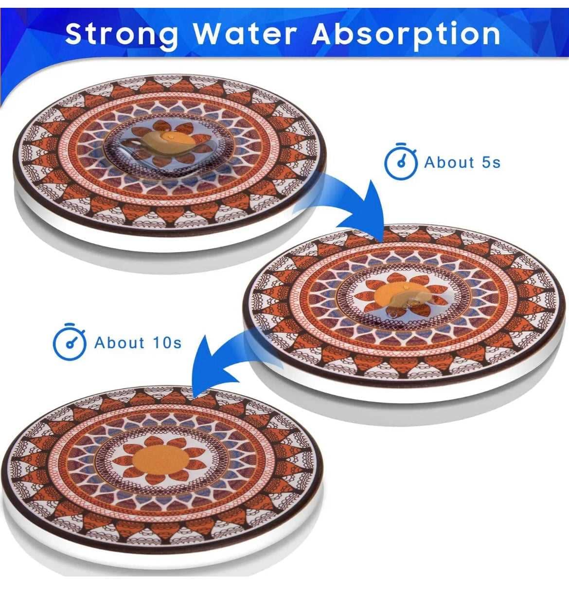 EZYHOME Absorbing Stone Mandala Ceramic Coasters for Drinks Cork Base with Holder, for Friends Funny Birthday Housewarming Apartment Kitchen Bar Decor,Suitable for Wooden Table,Coffee Table,S
