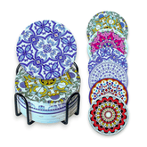 EZYHOME Drink Coasters Set of 6 Ceramic Coaster Beautiful Absorbent Coaster Drink Mat with Cork Base Flower Patterns Round Coaster Non Slip for Coffee,Beer,Mug,Glass Bottle,Home and Bar. - ku