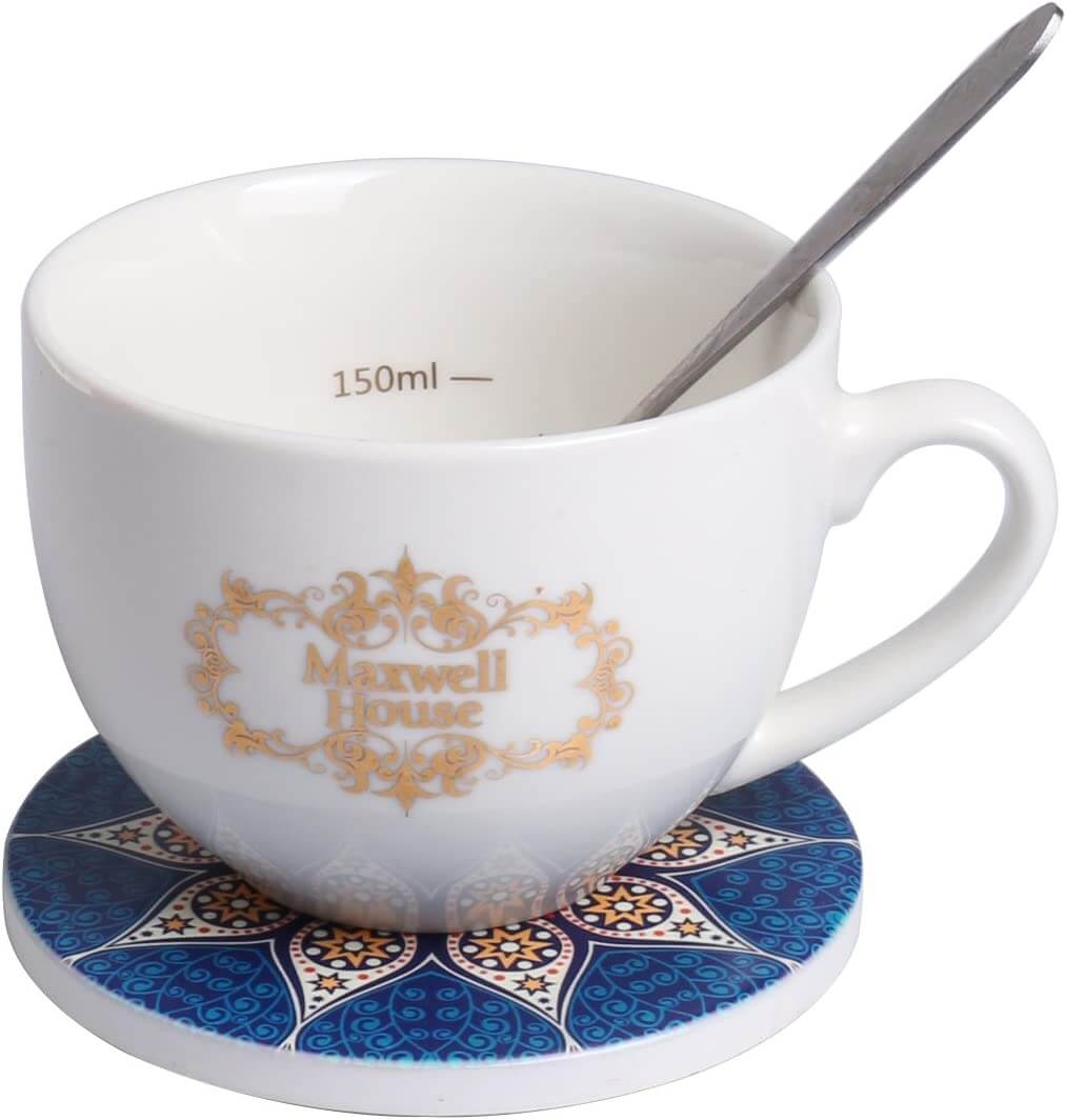 EZYHOME Set of 8 Mandala Flower Ceramic Coaster, Drink Coaster Round Cup Mat Pad Set Mug Coaster with Non-Slip Cork Base and Holder for Cups, Mug, Wine Glass, Home, Kitchen and Bar set of 8 p