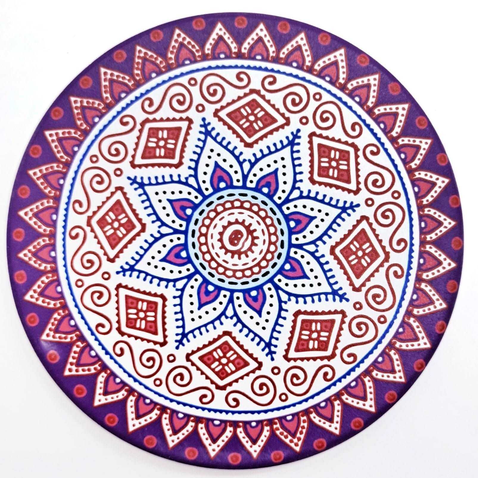 EZYHOME Set of 8 Mandala Flower Ceramic Coaster, Drink Coaster Round Cup Mat Pad Set Mug Coaster with Non-Slip Cork Base and Holder for Cups, Mug, Wine Glass, Home, Kitchen and Bar set of 8 p