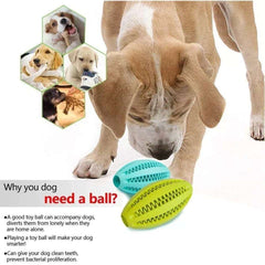 KUTKUT Best Dog Natural Rubber Teething Toy Rugby Ball Durable Dog IQ Puzzle Chew Toys for Medium & Large Dog Teeth Cleaning/Chewing/Playing -11cm - kutkutstyle
