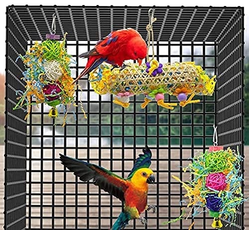 KUTKUT 3 Pack Bird Chewing Shredding Toys Foraging Shredder Toy Parrot Cage Shredder Toy Bird Loofah Toys Foraging Hanging Toy for Cockatiel Conure Parrot - kutkutstyle