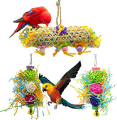KUTKUT 3 Pack Bird Chewing Shredding Toys Foraging Shredder Toy Parrot Cage Shredder Toy Bird Loofah Toys Foraging Hanging Toy for Cockatiel Conure Parrot - kutkutstyle