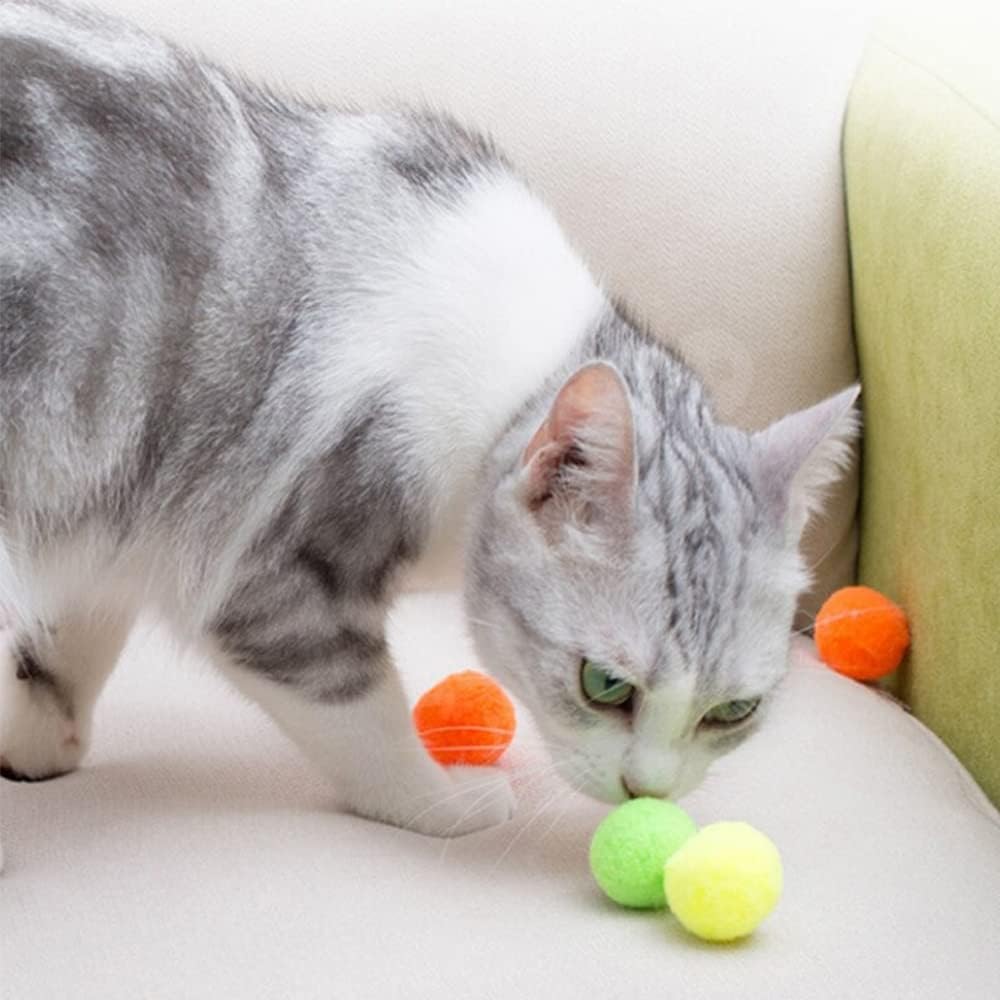 KUTKUT 40Pcs 3.8cm Cat Toy Balls,Soft Kitten Pompon Toys Indoor Cats Interactive Playing Quiet Ball,Cats Favorite Toy Plush Toy Balls for Kitten Training & Play Fuzzy & Soft Lightweight Cat T