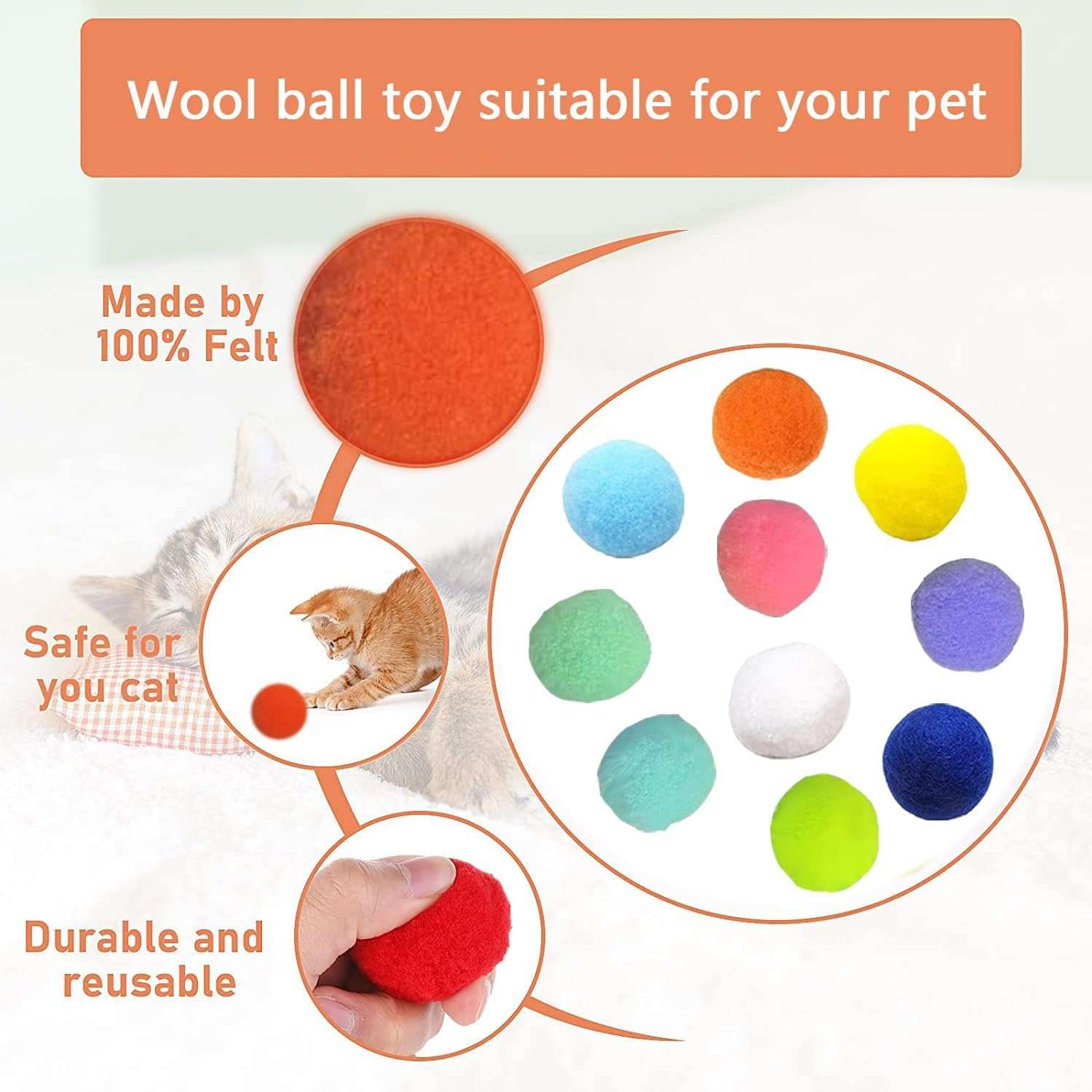 KUTKUT 40Pcs 3.8cm Cat Toy Balls,Soft Kitten Pompon Toys Indoor Cats Interactive Playing Quiet Ball,Cats Favorite Toy Plush Toy Balls for Kitten Training & Play Fuzzy & Soft Lightweight Cat T