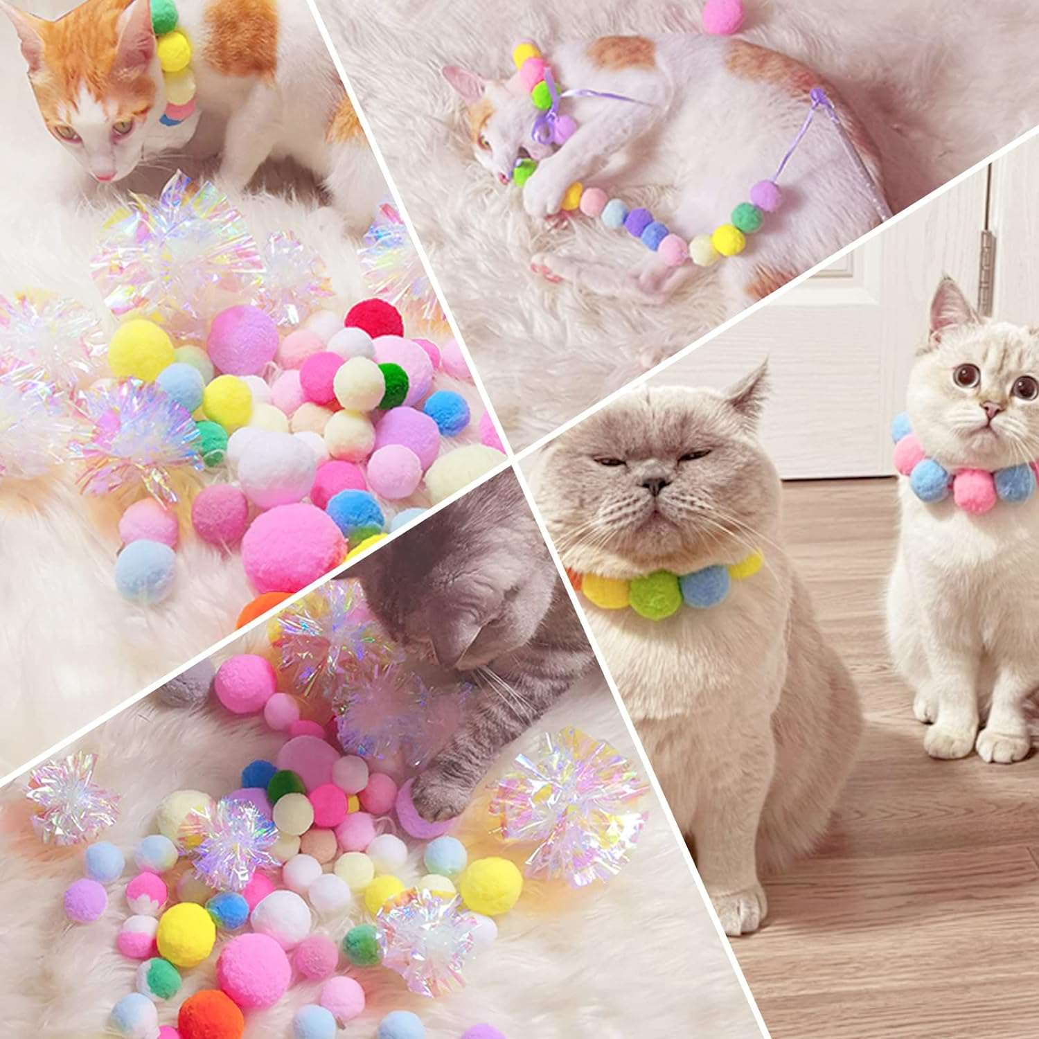 KUTKUT 40Pcs 3.8cm Cat Toy Balls,Soft Kitten Pompon Toys Indoor Cats Interactive Playing Quiet Ball,Cats Favorite Toy Plush Toy Balls for Kitten Training & Play Fuzzy & Soft Lightweight Cat T