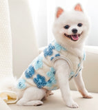 KUTKUT Dog Sleeveless Sweater with D-Ring for Small Puppy & Cats, Winter Puppy Floral Sweater Shirt Cold Weather Plush Warm Doggie Outfit for Maltese, ToyPoodle, Toypom  (Blue Floral)