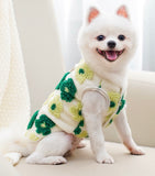 KUTKUT Winter Small Dog Cat Flower Sleeveless Vest Soft Warm Coral Fleece Double Layer Cozy Soft Button Open Sweater Small Doggie Outfit for Maltese, ToyPoodle, Toypom ( Green Floral)