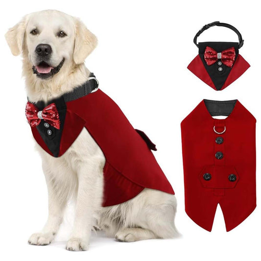 KUTKUT Dog Tuxedo, Detailed Dog Tuxedo for Small Dogs with Exquisite Stitching, Stylish Dog Wedding Bandana Set for Wedding, Festival, Birthday etc (Red)