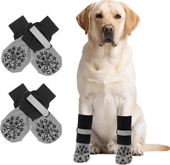 KUTKUT Anti Slip Dog Sock to Prevent Licking Paws for Hardwood Floors, Boots & Paw Protector Shoes for Hot/Cold Pavement with Grippers, Double Sides Grips for Medium Senior Dogs
