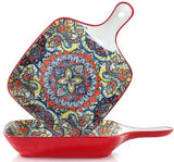 EZYHOME Ceramic Serving Platter With Handle Ceramic Ins Plate Family Dish Plate Salad Plate with Handle, Platter for Pasta,Maggi,Noodles,Manchurian,Dessert, Ice Cream, Microwave Oven & Dishwasher Safe