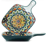 EZYHOME Ceramic Bohemian Baking Plate With Handle Family Dish Plate Salad Plate with Handle, Platter for Pasta, Maggi, Noodles, Manchurian, Dessert, Ice Cream, Microwave Oven & Dishwasher Safe