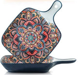 EZYHOME Ceramic Appetizer Plate With Handle Ceramic Ins Plate Salad Plate with Handle, Platter for Pasta, Maggi, Noodles, Manchurian, Dessert, Ice Cream, Microwave Oven & Dishwasher Safe