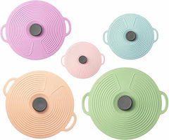 5Pack Silicone Lids for Bowl, Microwave Splatter Cover, 5 Sizes Reusable Heat Resistant Suction Lids Fits Bowls, Plates, Pots, Pans, Skillets, Stove Top, Cups, Oven, Fridge Dishwasher Safe