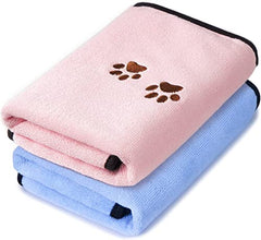 KUTKUT Pack of 2 Microfiber Dog Bath Towel Super Absorbent Pet Ultra Drying Towels for Small & Medium Dogs and Cats - kutkutstyle