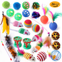 KUTKUT 26 PCS Cat Toys for Indoor Cats, Kitten Toys with Cat Wand Toy Mint Catnip Toys for Cats with Crinkle Cat Toy Mouse Cat Ball Toy for Indoor Cats Kittens Exercise