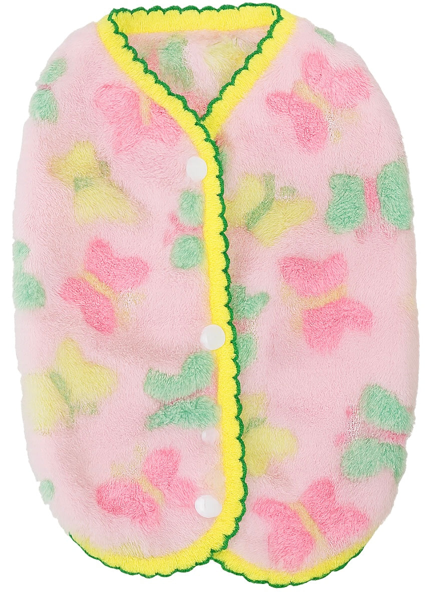 KUTKUT Soft Fleece Small Dog Cat Jacket With Colourfull Butterfly Print, Cozy Winter Pet Clothes For Small Dogs & Puppies, Warm Puppy Sweater Vest With Snap Buttons