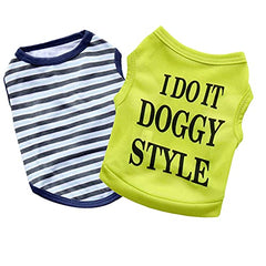 KUTKUT Combo of 2 Stripe Print Pet Vest Breathable Autumn,Spring & Summer Cotton Sleeveless Shirt for Small Dog and Cat (Size: L, Chest Girth 45cm, Neck Girth 32 cm, Back Length 35 cm) - kutk