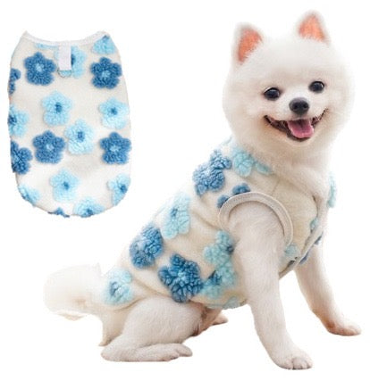 KUTKUT Dog Sleeveless Sweater with D-Ring for Small Puppy & Cats, Winter Puppy Floral Sweater Shirt Cold Weather Plush Warm Doggie Outfit for Maltese, ToyPoodle, Toypom  (Blue Floral)