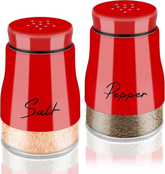 EZYHOME Red Salt and Pepper Shakers Set, Salt and Pepper Dispenser with Glass Bottom, Cute Salt and Pepper Shakers for Red Kitchen Decor and Accessories, Easy Filling