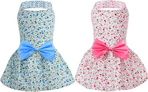 KUTKUT 2 Pack Elegant Floral Puppy & Cat Princess Dresses | Cute Bowknot Pet Flower Sundress Tutu Skirt Summer Cloth for Yorkii, Pomeranian, Shihtzu Pup etc - kutkutstyle