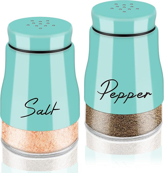 EZYHOME Teal Salt and Pepper Shakers Set, Salt and Pepper Dispenser with Glass Bottom, Cute Salt and Pepper Shakers for Teal Kitchen Decor and Accessories, Easy Filling