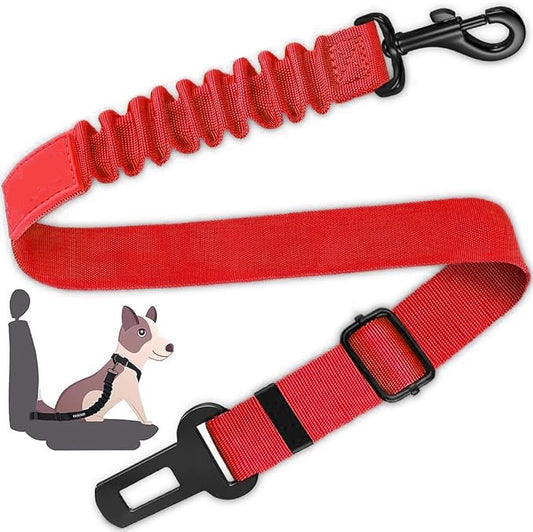 KUTKUT Retractable Seat Belts, Adjustable Dog Seat Belt for Car, Sturdy, Durable, 360 Degree Rotating Elastic Straps for Pet Safety | Universal Fit Small to Large Dog Seat Belt Harness (Red)