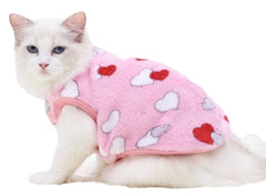 KUTKUT Cute Heart Print Fashion Soft Flannel Fleece Shirt for Small Puppy/Cat, Winter Shirt for Shih Tzu, Maltese, Yorkie etc.
