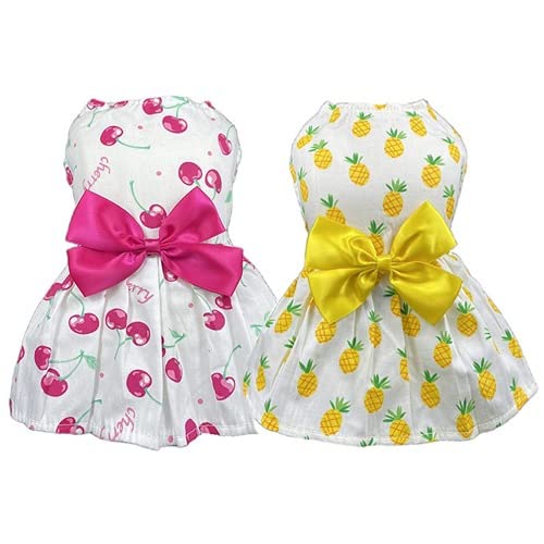 KUTKUT Lovely Floral Small Pet Frock | Summer Clothing for Shihtzu,Pug,Pomeranian Wedding Dress  Pack of 2 (Pineapple & Cherries) - kutkutstyle