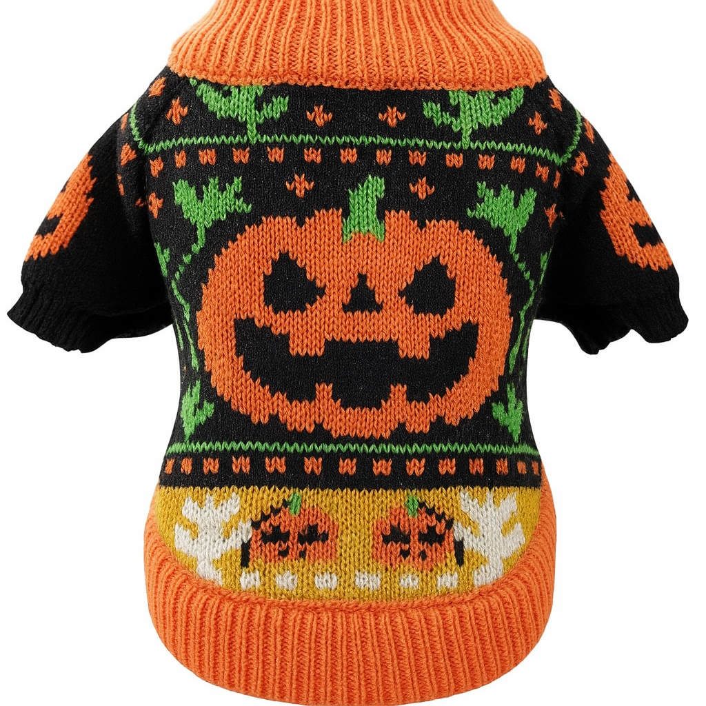 KUTKUT Halloween Small Dog Cat Sweater - Warm Acrylic Wool Knit Pet Pullover With Pumpkin Design, Soft Cozy Outfit For For ShihTzu, Poodle, Pug etc