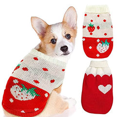 KUTKUT 2pcs Small Dog Sweaters,Warm Turtleneck Knitted Girl Dog Clothes, Red Cute Pet Knitwear Soft Puppy Pullover Vest Outfits - kutkutstyle
