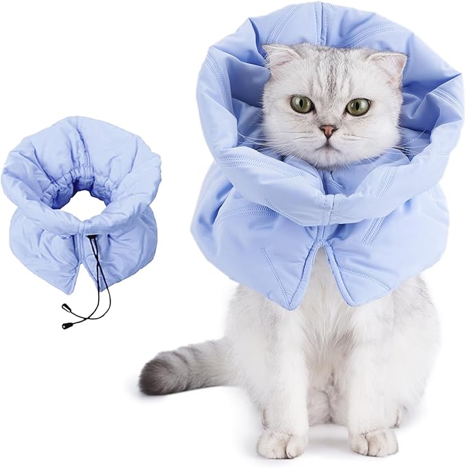 KUTKUT Adjustable Cat Recovery Cone Collar, Lightweight Soft Cat E-Collar Alternative After Spay, Waterproof Comfy Collars to Stop Licking Wound After Surgery, Protective Cone for Kittens/Puppies (Blue)