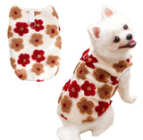 KUTKUT 2Pcs Small Dog Cat Flower Sleeveless Winter Vest Soft Warm Coral Fleece Double Layer Cozy Soft Button Open Sweater Small Doggie Outfit for Maltese, ToyPoodle, Toypom