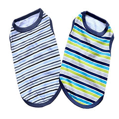 KUTKUT Combo of 2 Drooling Striped Print Pet Vest Breathable Cotton Sleeveless Shirt for Puppy, Small Breed Dog and Cat (Size: L, Chest Girth 45 cm, Neck Girth 32 cm, Back Length 35 cm) - kut
