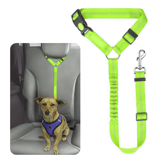 KUTKUT Removable Dog Seat Belt Harness for Car, 3-in-1 Pet Dog Car Seatbelt Leash, Retractable Restraint Secures to Vehicle Headrest & Adjustable Reflective Bungee Dog Seatbelt Tether (Green)