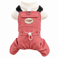 KUTKUT 2-in-1 Pet Jumpsuit Overall with Built in Leash Ring, Small Dog Cat Vintage Bib Pants, Snap Button Party Dog Clothes All-in-One Jumpsuit for Maltese, Pekingese ( Reddish )